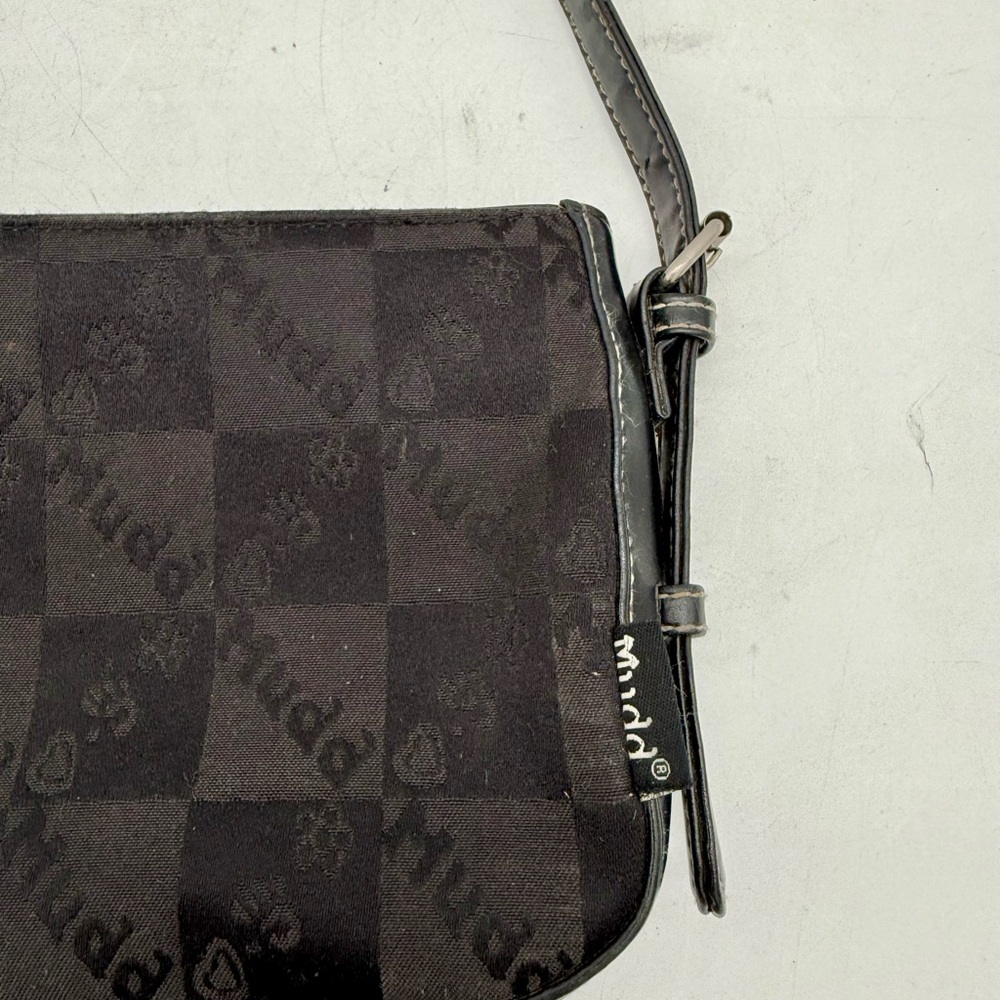 Vintage Y2K Mudd Shoulder Bag Black Checker Logo Purse Baguette 2000s - Picture 2 of 7